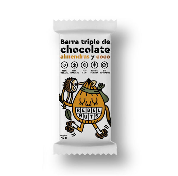 Imagen de BARRA TRIPLE: CHOCOLATE, ALMENDRAS Y COCO - REBEL NUTS